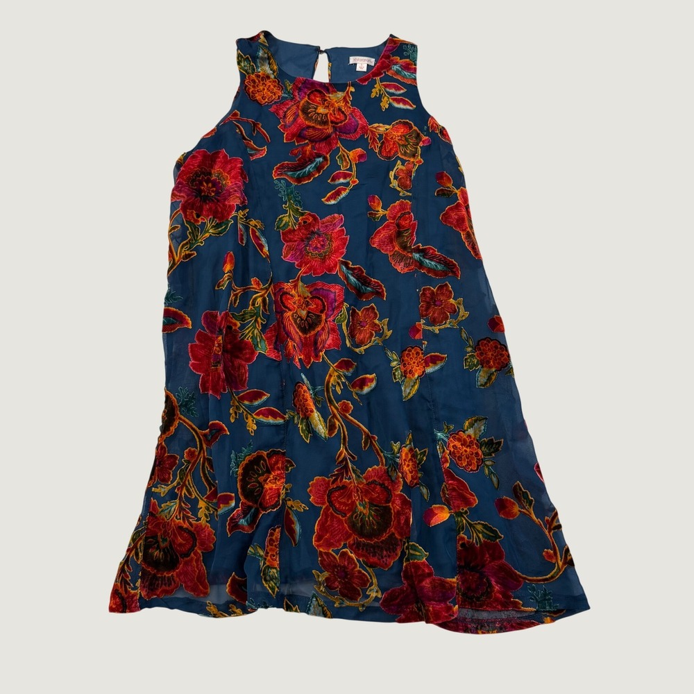 Xhilaration Dress Womens Large Blue Floral Burnout Velvet Sleeveless Lined Mini
